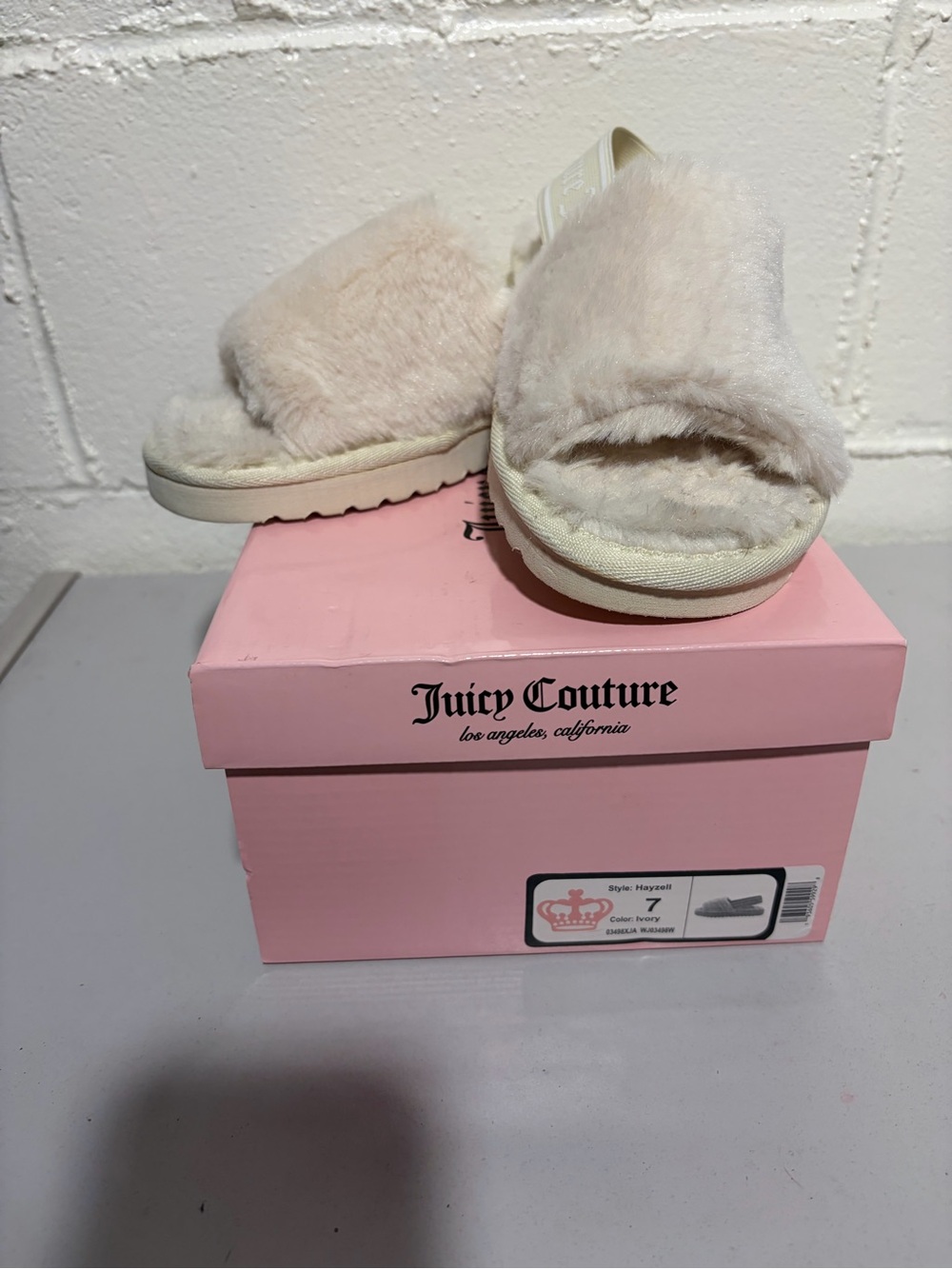 Juicy Couture Plush Slide Slippers in Pale Pink